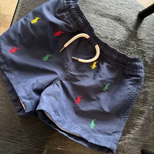 Ralph Lauren Navy Swim Trunks with Multicolor Pony Embroidery Boys Toddler 2T
